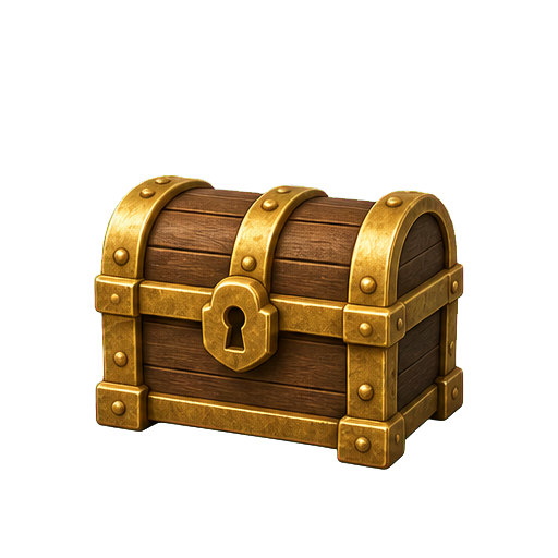 Closed wooden treasure chest on a transparent background