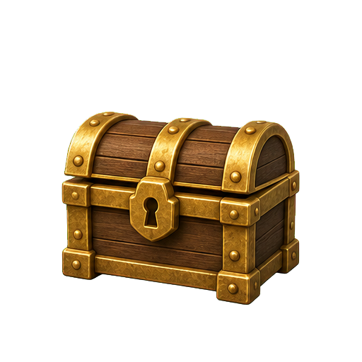 Treasure chest with a narrow lid gap on a transparent background
