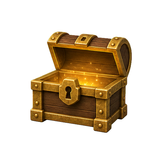 Treasure chest nearly fully open with a warm glow