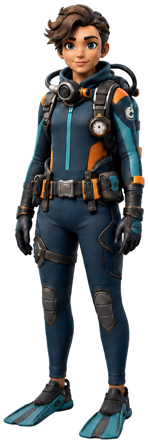 Transparent full-body stylized diver