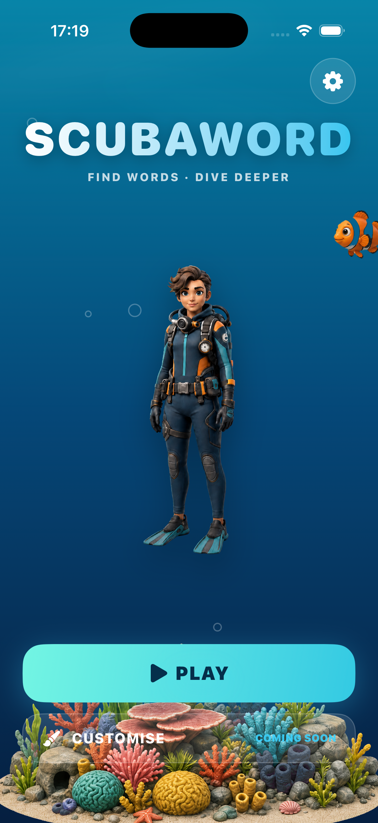 Underwater mobile home screen using the approved diver fish and reef artwork