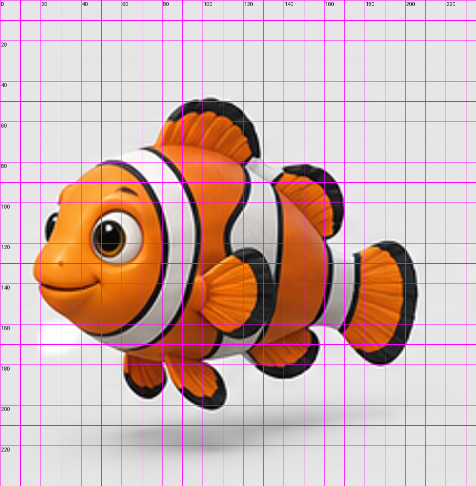 Stylized fish over an annotated coordinate grid