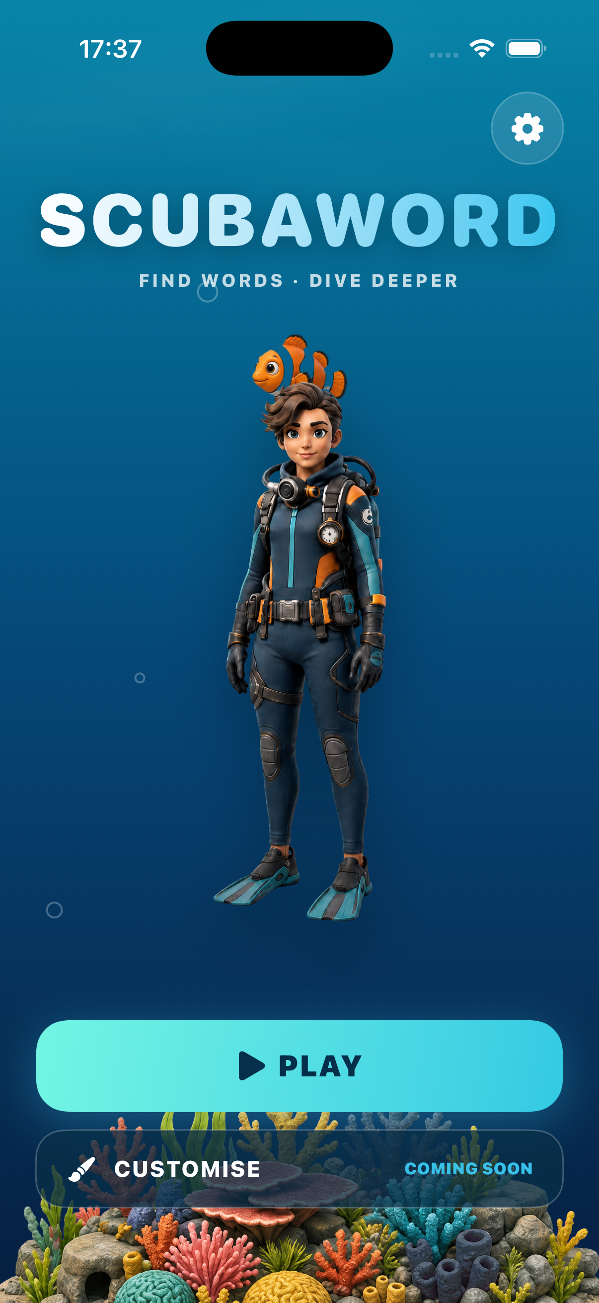 Underwater home screen with the fish at the right side of its route