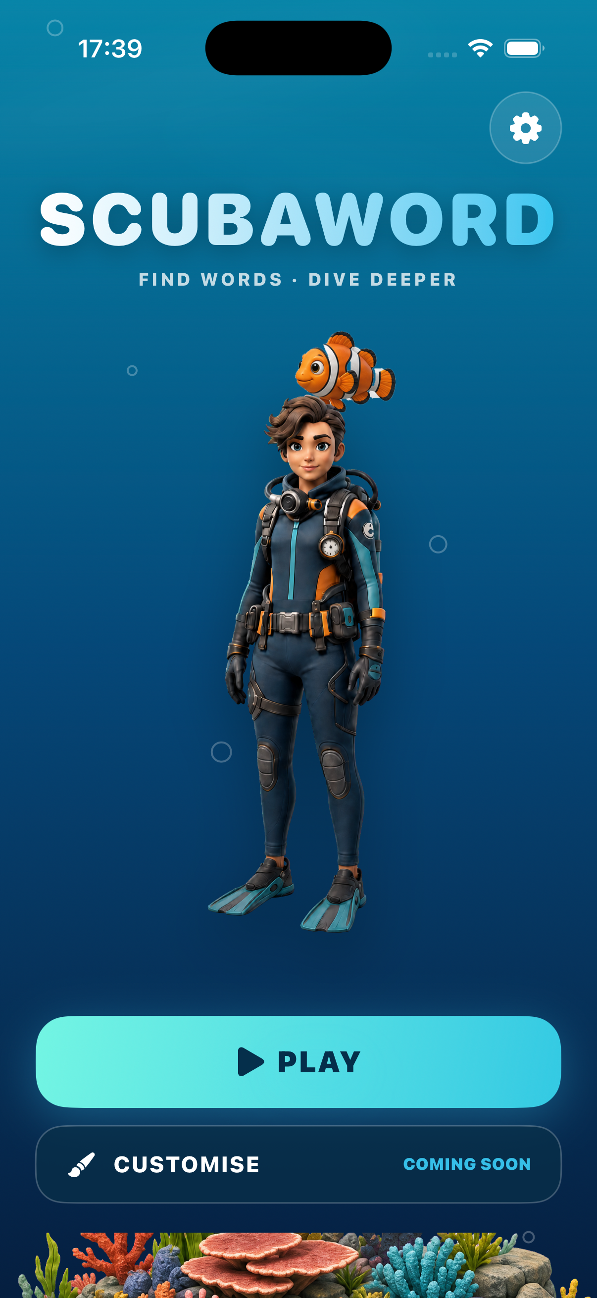 Corrected underwater home screen with restored fish bands and clearer reef spacing