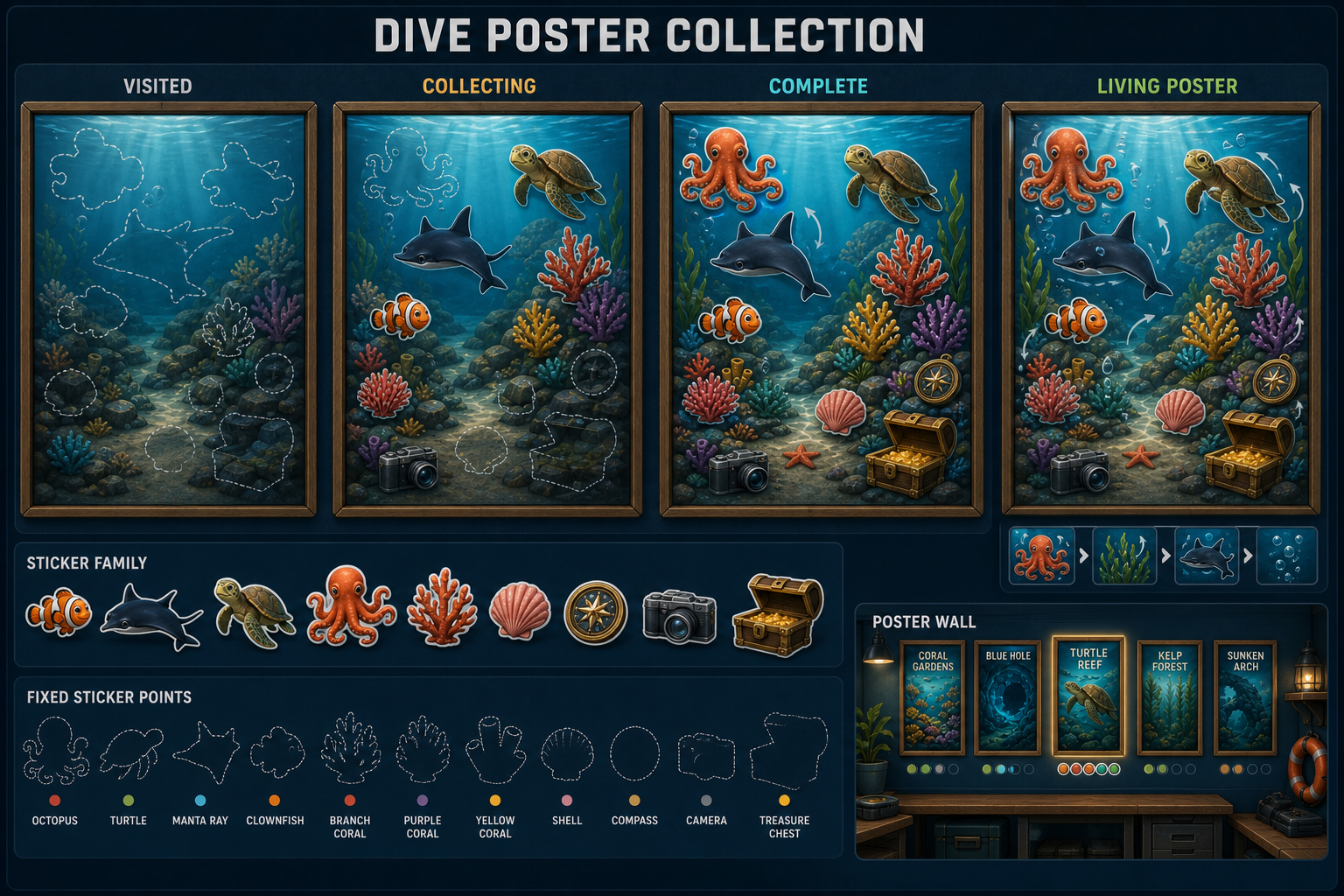 Poster and sticker progression reference sheet