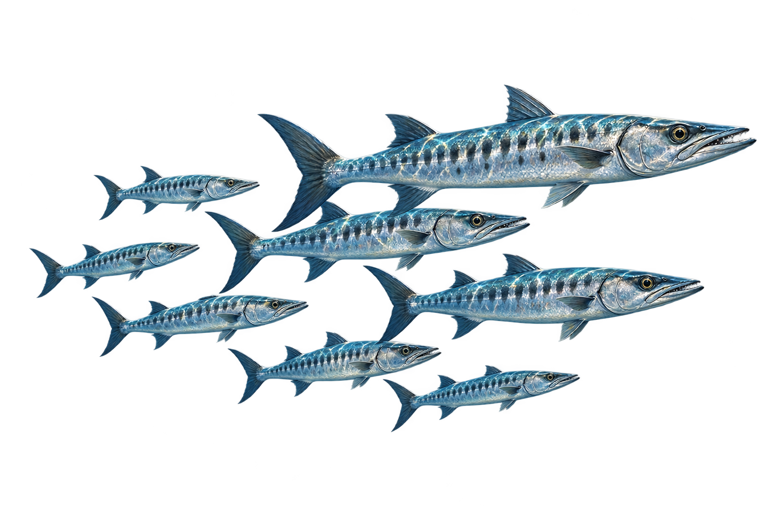 Realistic barracuda school sticker