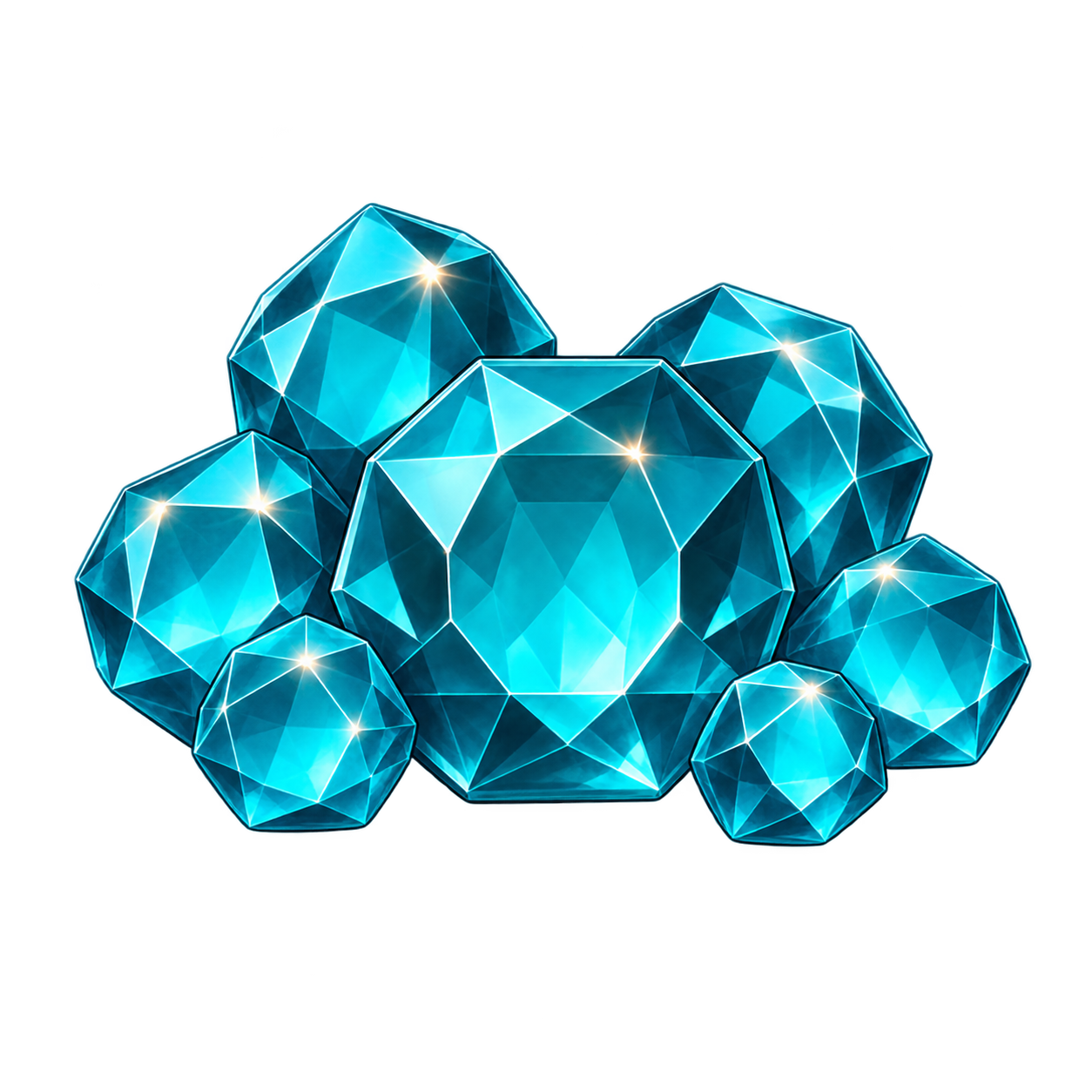 Compact pile of faceted cyan reward gems