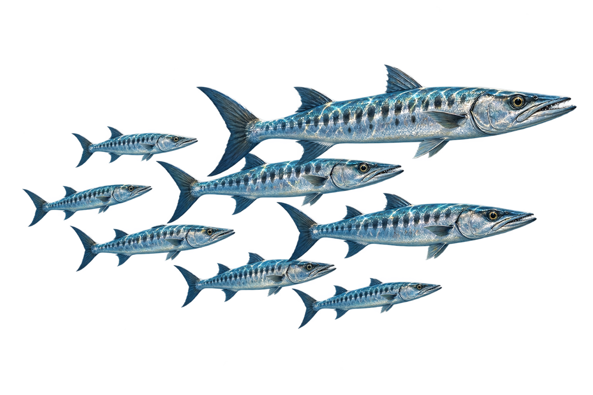 Optimized realistic barracuda school sticker