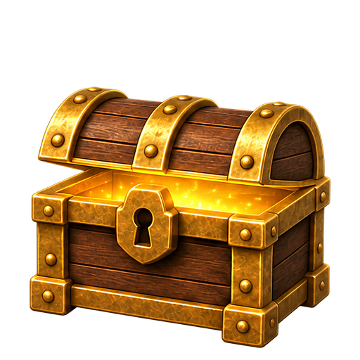 Partially open treasure chest with a growing golden glow