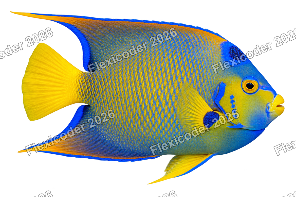 Transparent production sticker artwork of Queen Angelfish for the Caribbean collection
