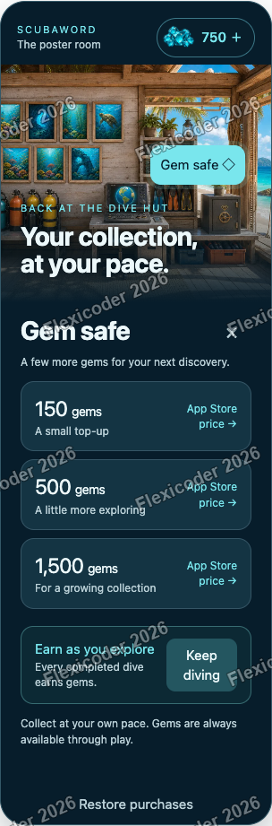 Gem shop at narrow phone width