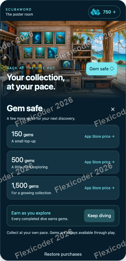 Gem shop at wide phone width
