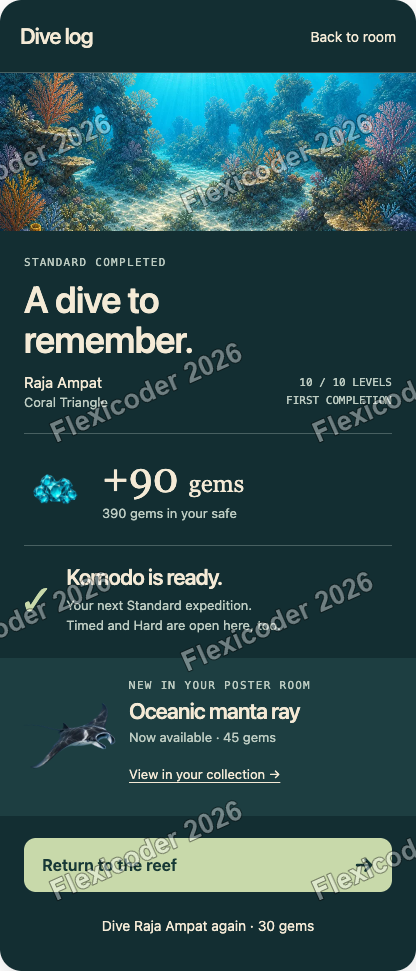 Dark instrument-style dive result