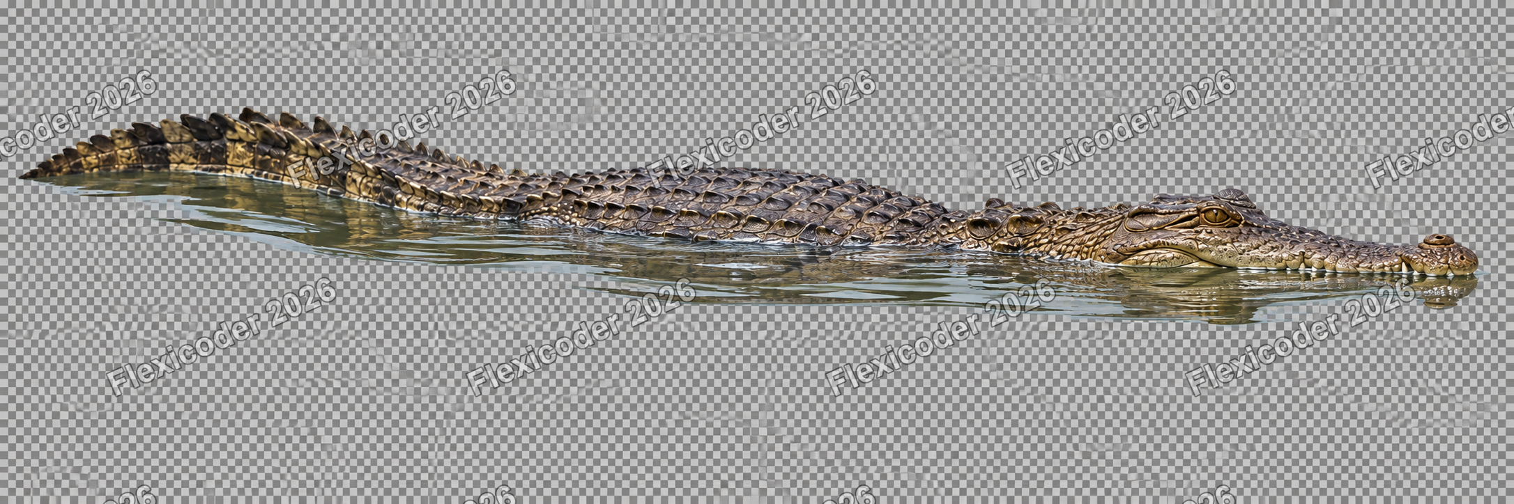 Swimming crocodile cutout over a visible checkerboard background