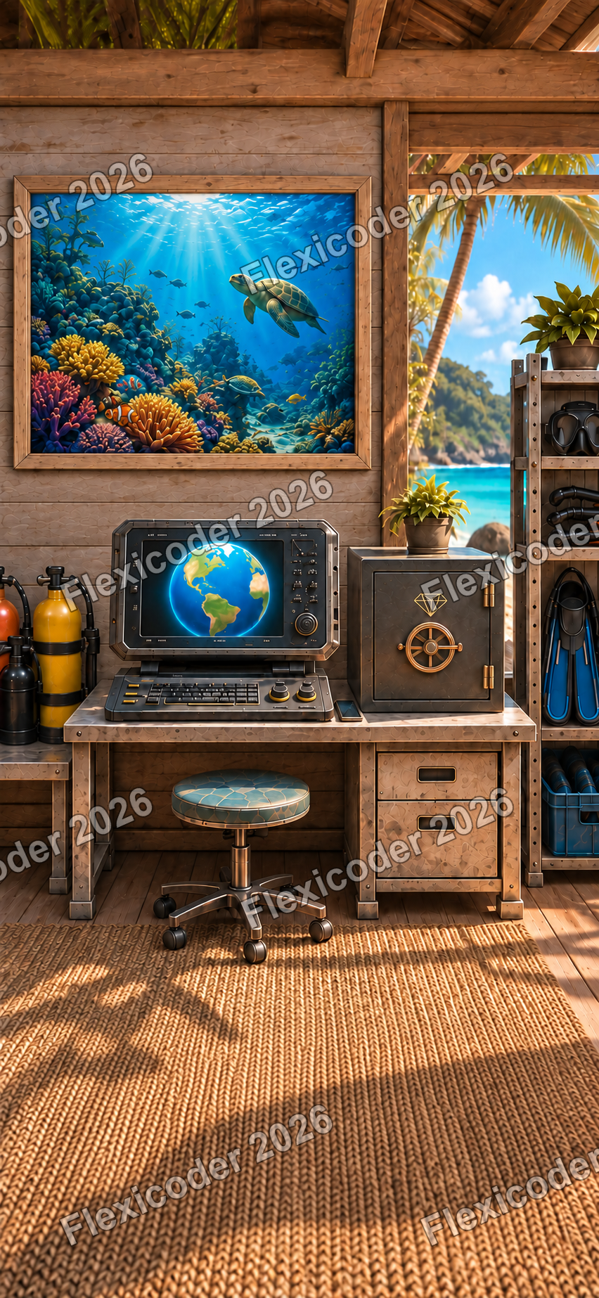 Clean tropical equipment room background without interface overlays