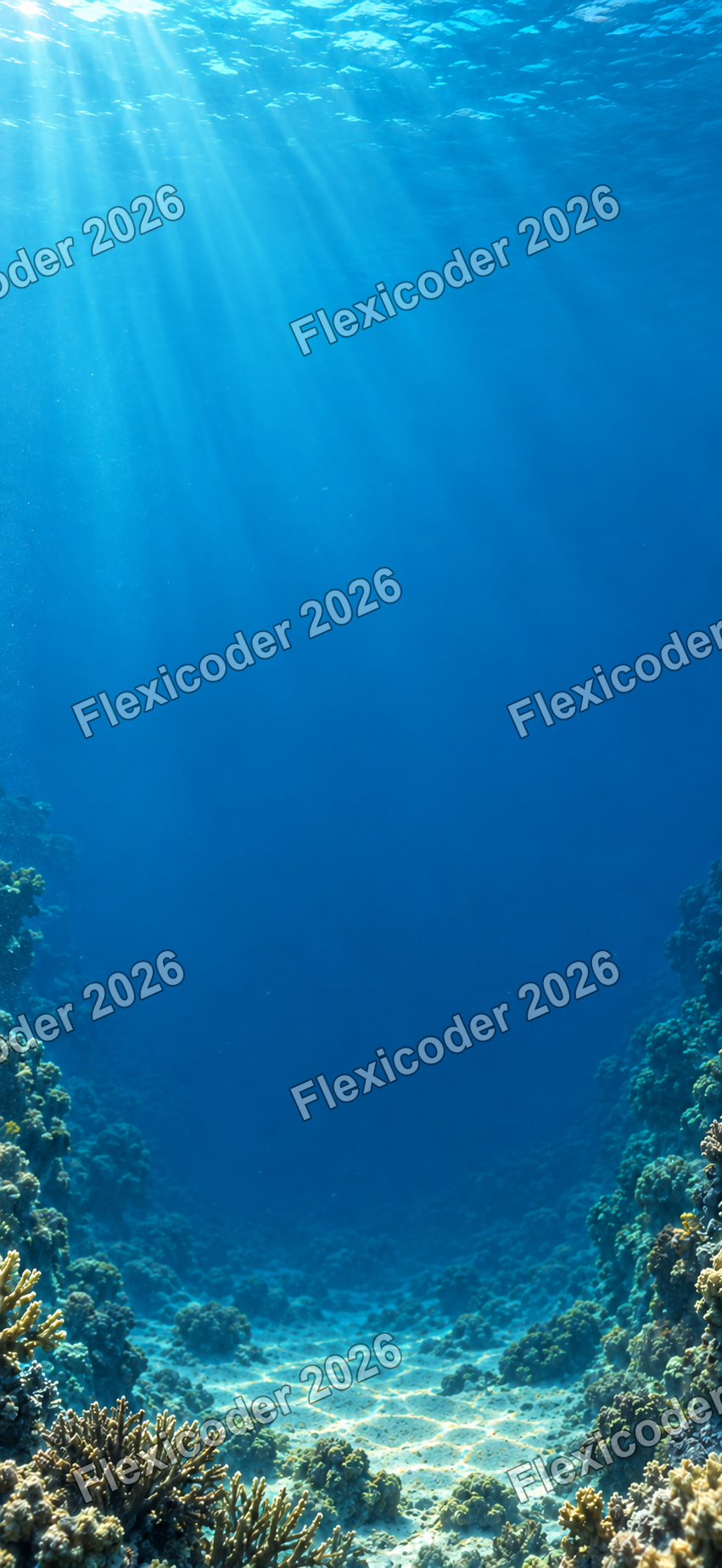 Tall sunlit underwater reef corridor with a sandy floor