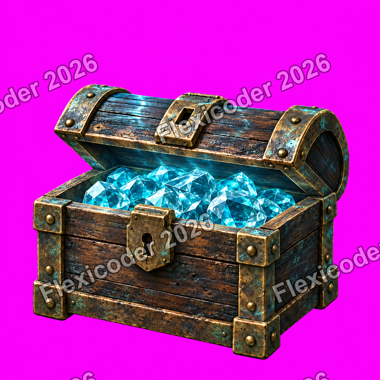 Treasure chest partly open with blue gems visible