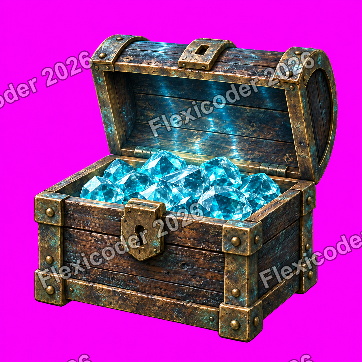 Treasure chest open wide with bright blue gems