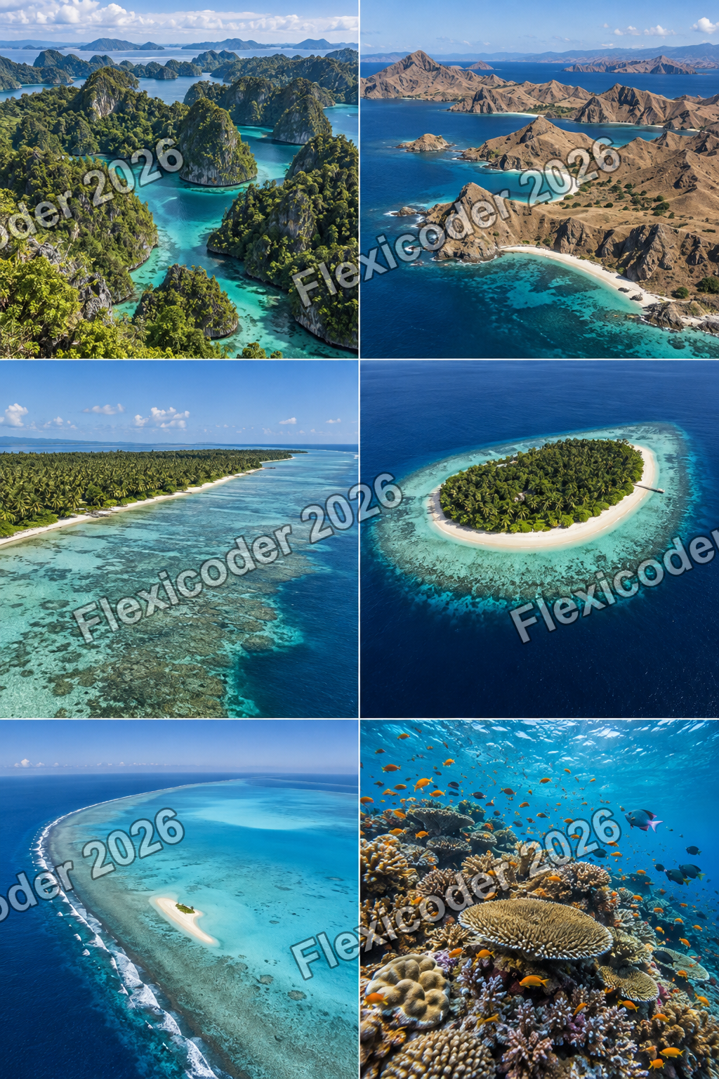 Six-panel contact sheet of dramatic Coral Triangle dive environments