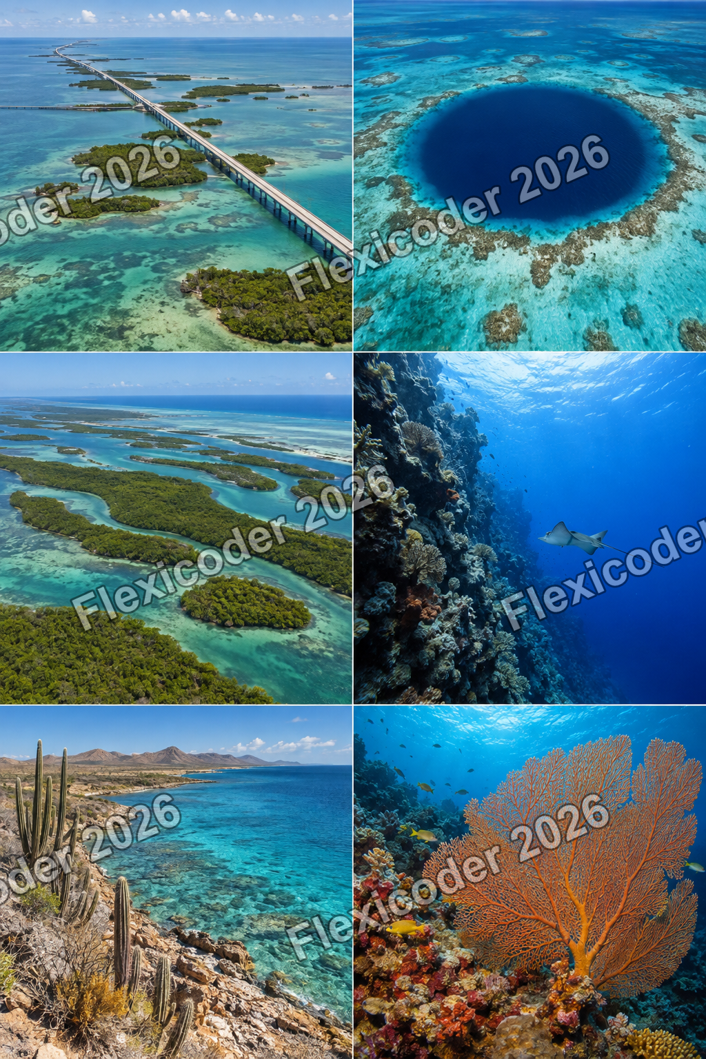 Six-panel contact sheet of Caribbean dive locations